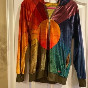 Aviator Nation RARE Galaxy Sunburst Velour Hoodie Size Small FULL ZIP
